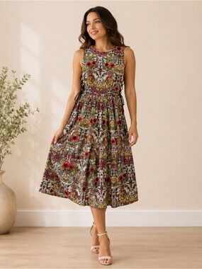 TOPSHOP Floral Midi Dress US 4 Sleeveless Fit & Flare Side Tie